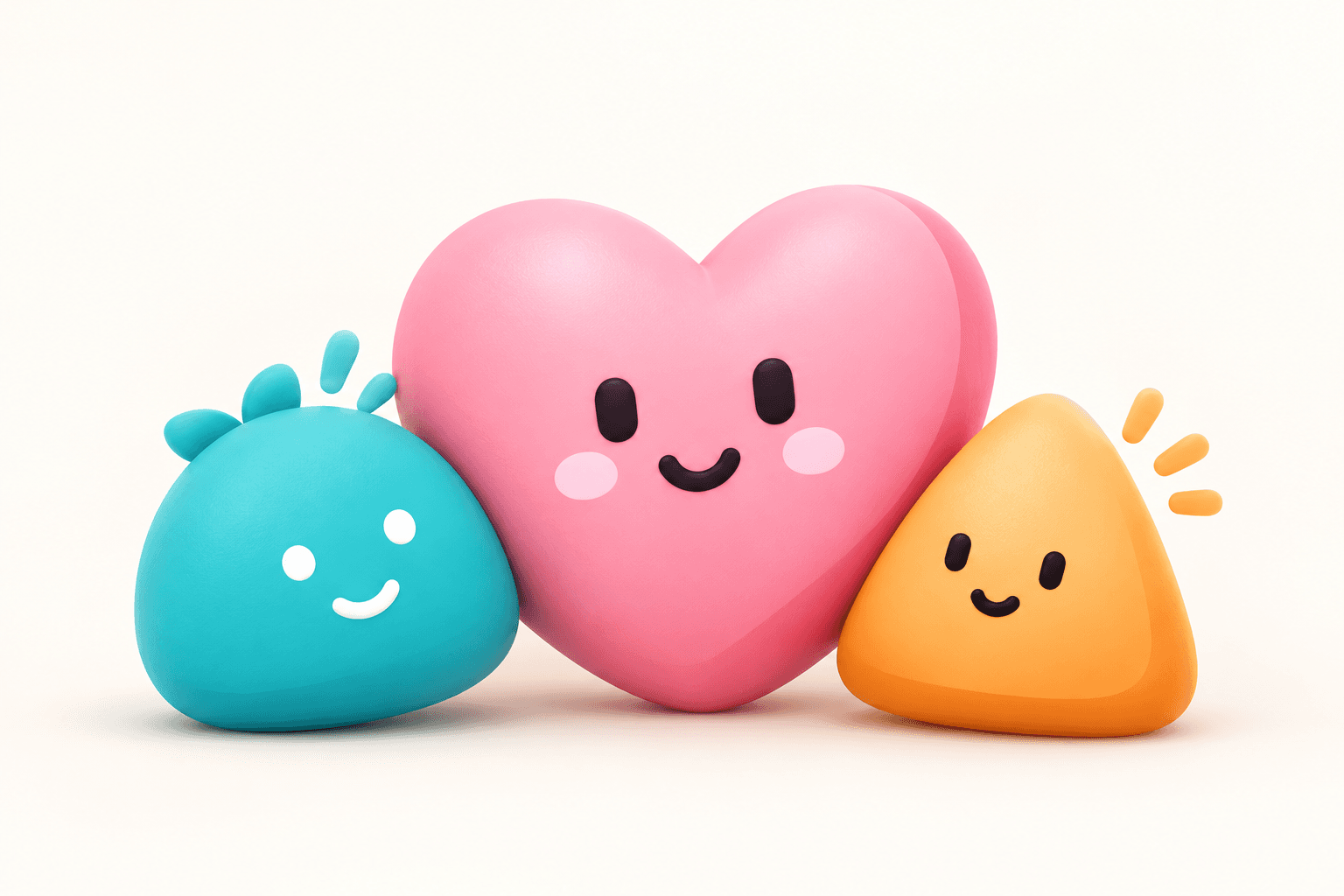 Stayzy’s cheerful teal, pink heart, and orange companions together